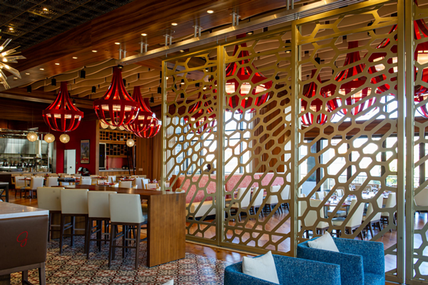 restaurant interior with beautiful architectural metal piece