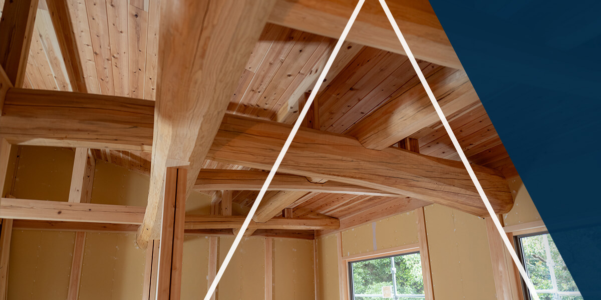 inside of a house built with timber frame joinery